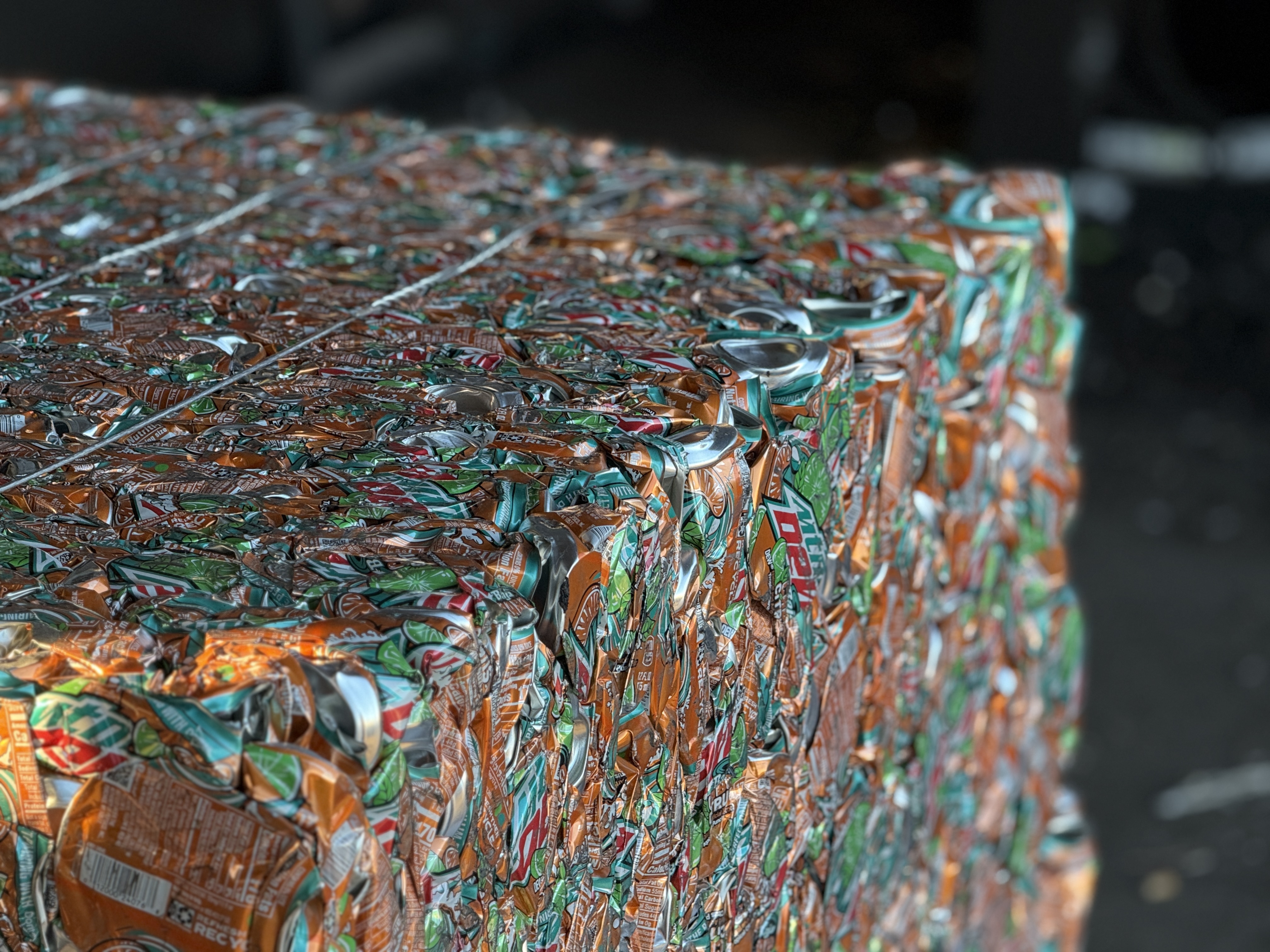 Crushed aluminum cans ready for recycling