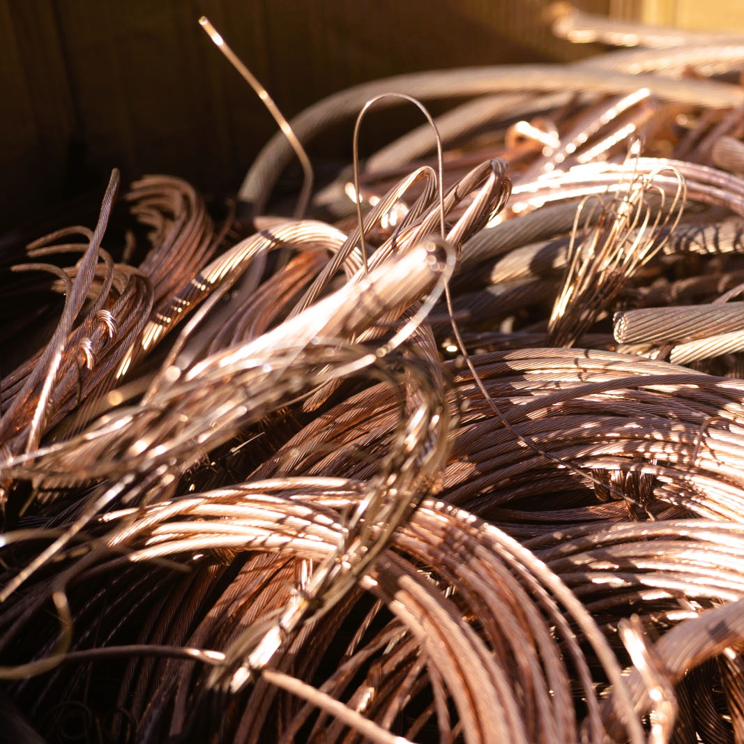 Close-up of bright, shiny copper wire