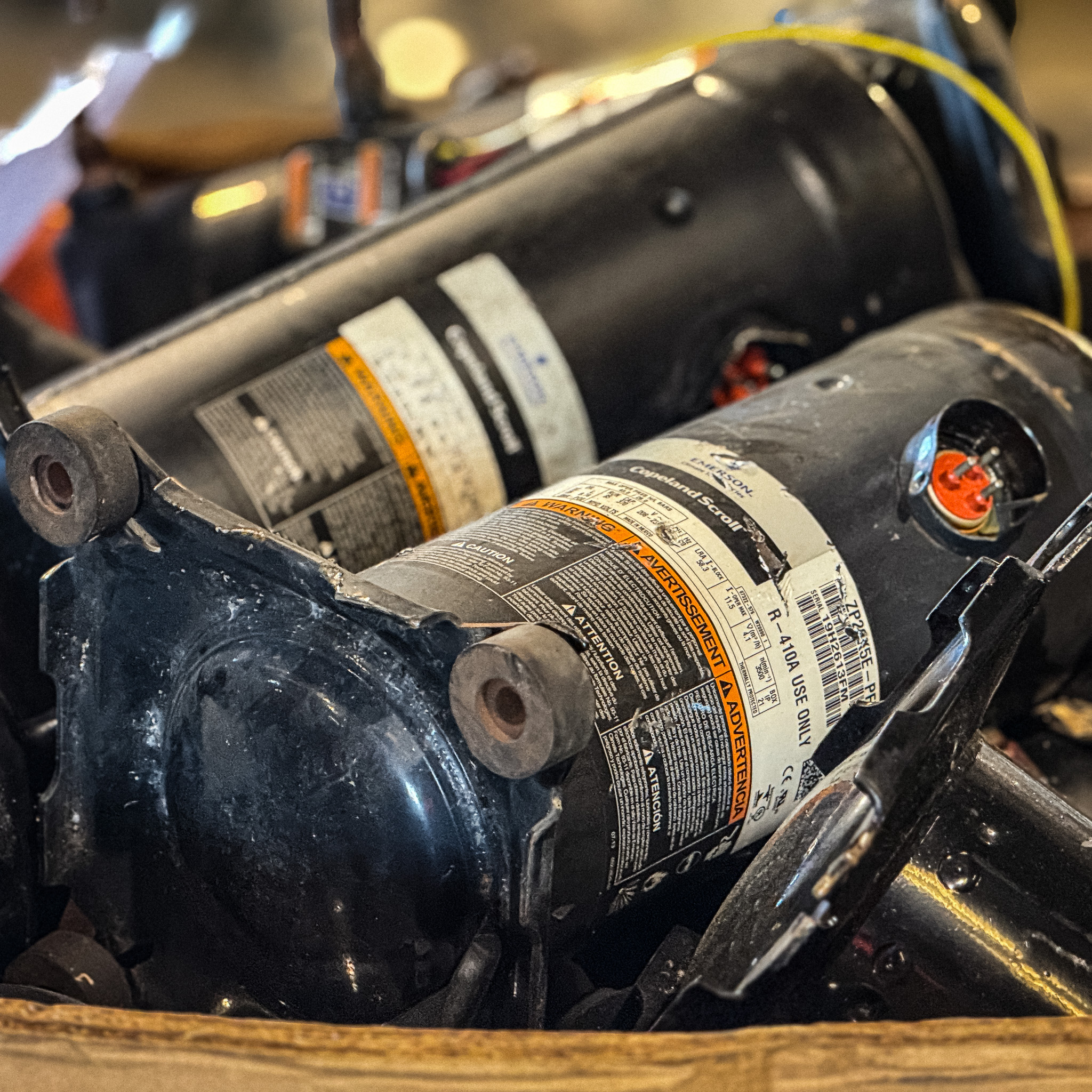 Closed black sealed units with pipes