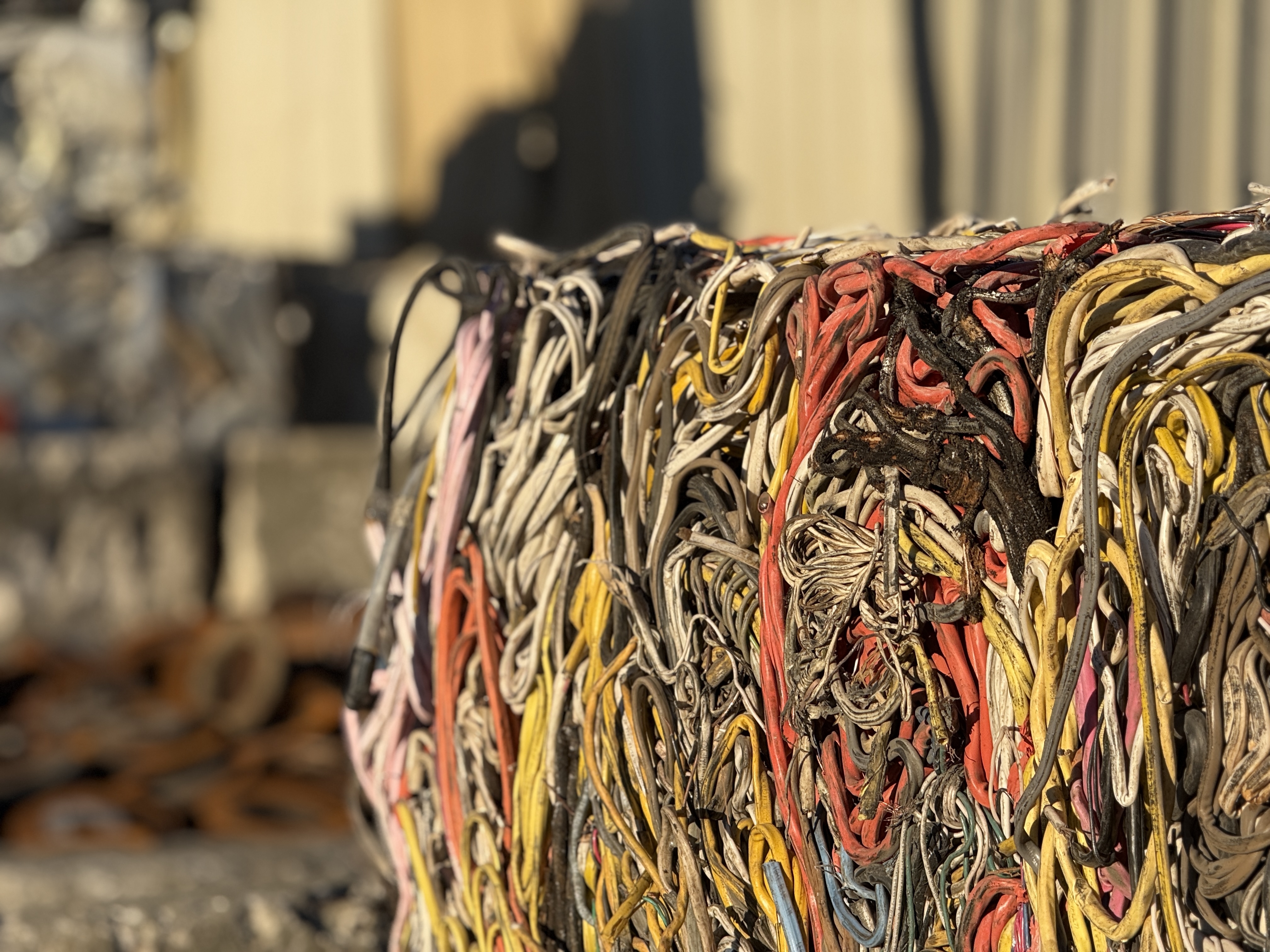 Cut ends of copper cable showing thick copper inside