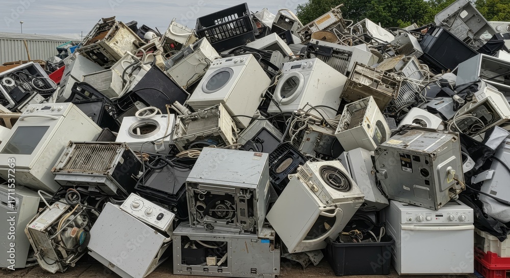 Old appliances such as washers and dryers ready for recycling